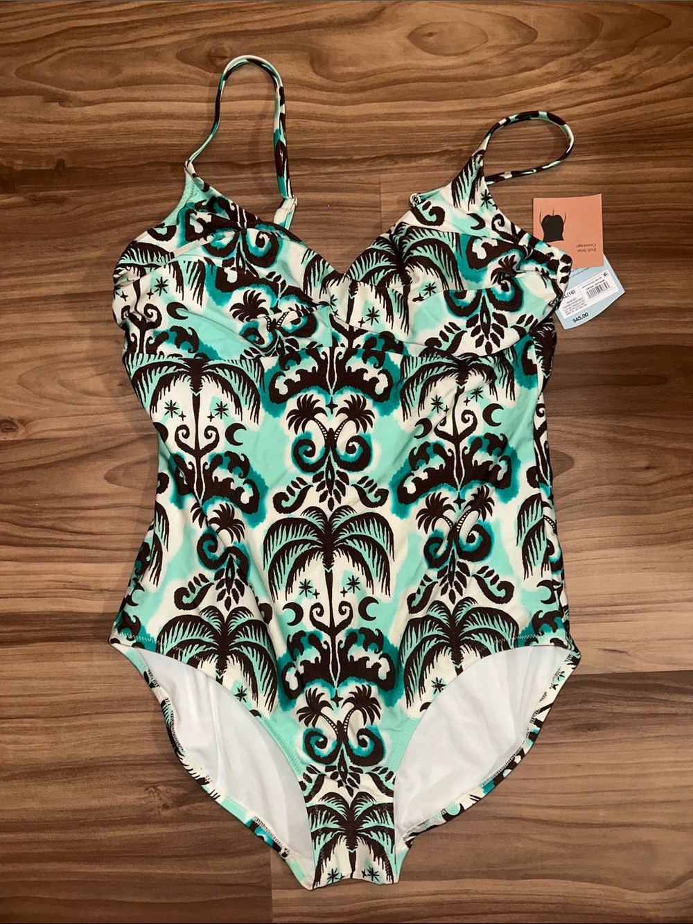 Shade & Shore Mint Green and Black Palm-Print One-Piece Swimsuit